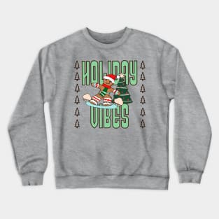 Gingerbread Man Snowboarding Holiday Vibes Crewneck Sweatshirt